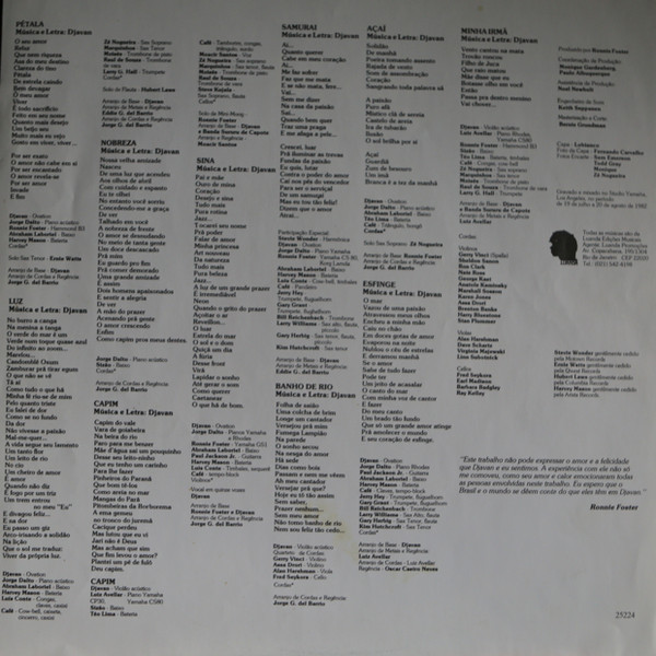 Djavan - Luz | CBS (25224) - 3 Djavan - Luz | CBS (25224) - 3