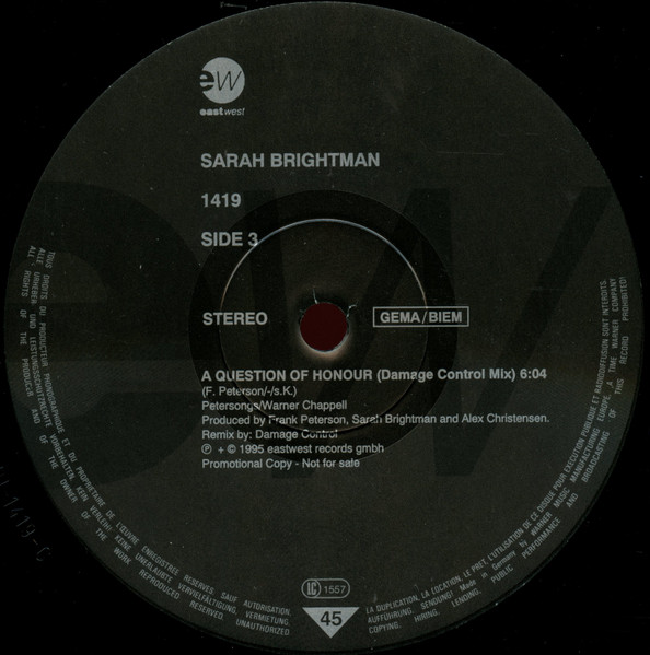 Sarah Brightman - A Question Of Honour (The Dance Mixes) | EastWest (PM 1419) - 4