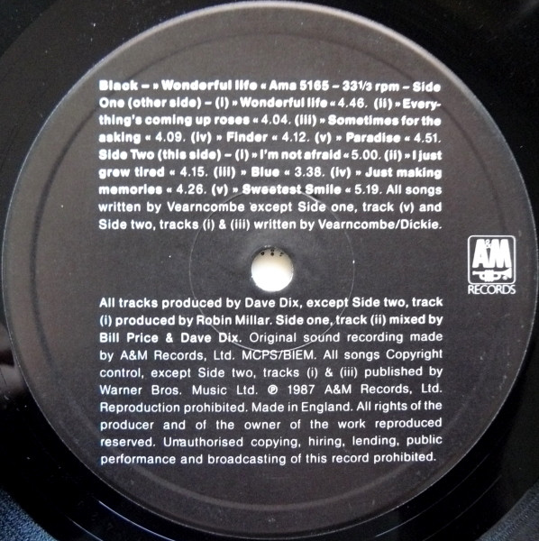 Black - Wonderful Life | A&M Records (AMA 5165) - 7 Black - Wonderful Life | A&M Records (AMA 5165) - 7
