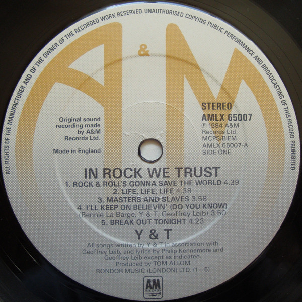 Y & T - In Rock We Trust | A&M Records (AMLX 65007) - 3 Y & T - In Rock We Trust | A&M Records (AMLX 65007) - 3