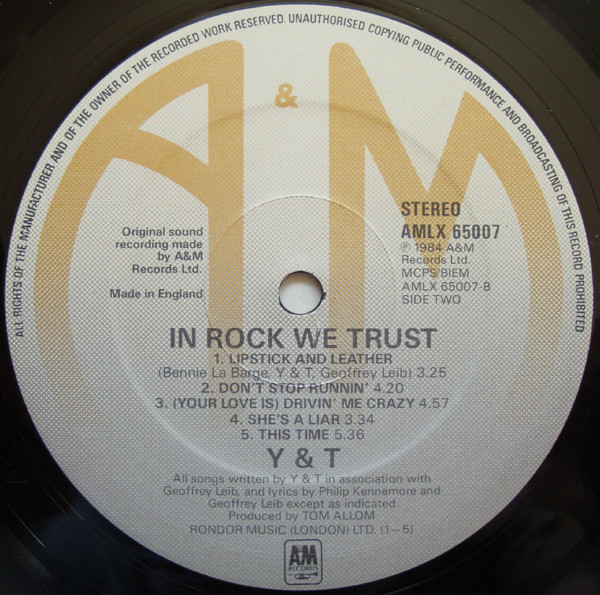 Y & T - In Rock We Trust | A&M Records (AMLX 65007) - 4 Y & T - In Rock We Trust | A&M Records (AMLX 65007) - 4