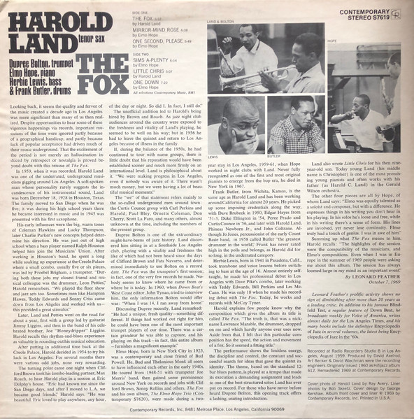 Harold Land - The Fox | Contemporary Records (S7619) - 2