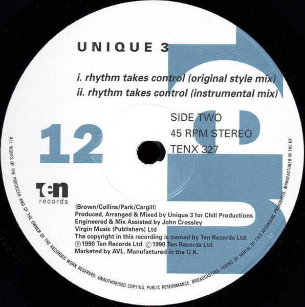 Unique 3 - Rhythm Takes Control | 10 Records (TENX 327) - 4 Unique 3 - Rhythm Takes Control | 10 Records (TENX 327) - 4