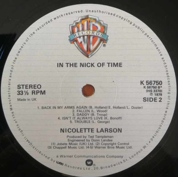 Nicolette Larson - In The Nick Of Time | Warner Bros. Records (K56750) - 4 Nicolette Larson - In The Nick Of Time | Warner Bros. Records (K56750) - 4