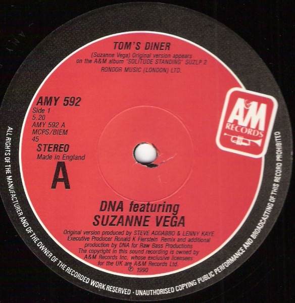 DNA Featuring Suzanne Vega - Tom's Diner | A&M Records (amy 592) - 3 DNA Featuring Suzanne Vega - Tom's Diner | A&M Records (amy 592) - 3