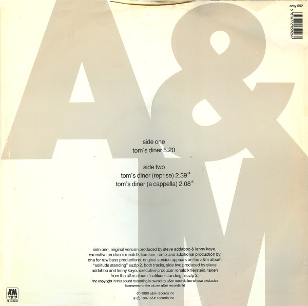 DNA Featuring Suzanne Vega - Tom's Diner | A&M Records (amy 592) - 2 DNA Featuring Suzanne Vega - Tom's Diner | A&M Records (amy 592) - 2