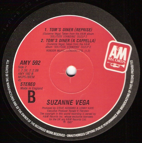 DNA Featuring Suzanne Vega - Tom's Diner | A&M Records (amy 592) - 4 DNA Featuring Suzanne Vega - Tom's Diner | A&M Records (amy 592) - 4