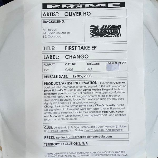 Oliver Ho - First Take EP | Chango (CH001)