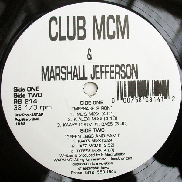 Club MCM & Marshall Jefferson - Message 2 Ron | Rhythm Beat (RB 214) - main