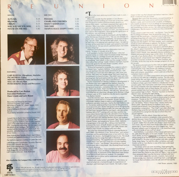 Gary Burton - Reunion | GRP (GRP-9598-1) - 2 Gary Burton - Reunion | GRP (GRP-9598-1) - 2