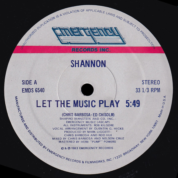 Shannon - Let The Music Play | Emergency Records (EMDS 6540) - main Shannon - Let The Music Play | Emergency Records (EMDS 6540) - main