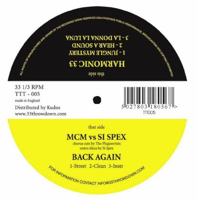 M.C.M. vs Si Spex / Harmonic 33 - Back Again / Jungle Mystery | 33 Throwdown Recordings (TTT-005) - main