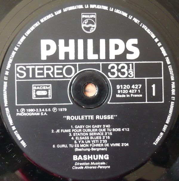Alain Bashung - Roulette Russe | Philips (9120 427) - 3