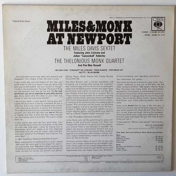 The Miles Davis Sextet & The Thelonious Monk Quartet - Miles & Monk At Newport | CBS (S 62389) - 2