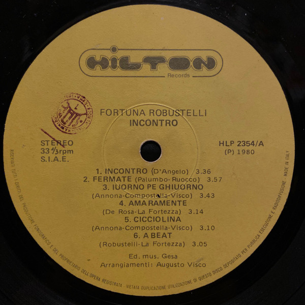 Fortuna Robustelli - Incontro | Hilton Records (HLP 2354) - 2 Fortuna Robustelli - Incontro | Hilton Records (HLP 2354) - 2