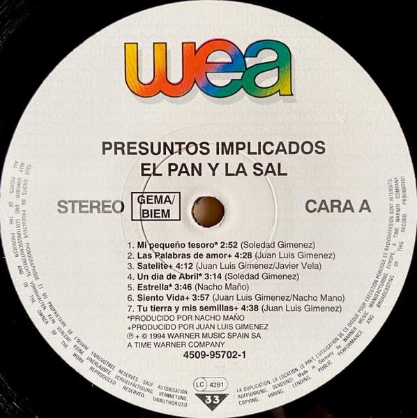 Presuntos Implicados - El Pan Y La Sal | WEA (4509-95702-1) - 3