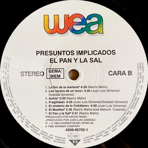 Presuntos Implicados - El Pan Y La Sal | WEA (4509-95702-1) - 4