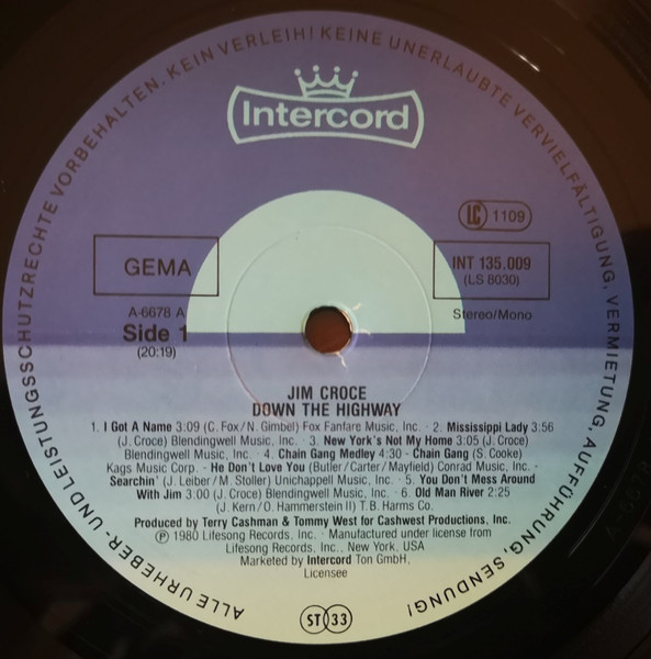 Jim Croce - Down The Highway | Intercord (INT 135.009) - 3