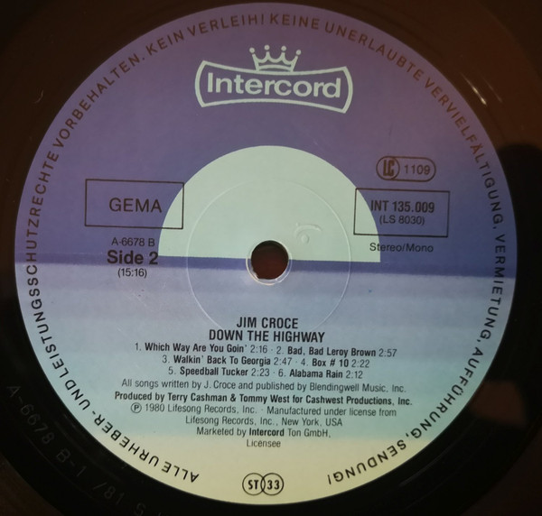 Jim Croce - Down The Highway | Intercord (INT 135.009) - 4
