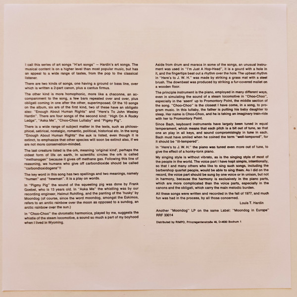 Moondog - H'art Songs | Kopf (RRF 33016) - 3