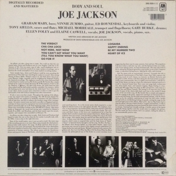 Joe Jackson - Body And Soul | A&M Records (395 000-1) - 2