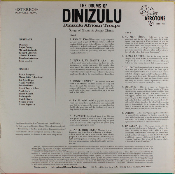 Dinizulu African Troupe - The Drums Of Dinizulu | Afrotone (STLP-700) - 2