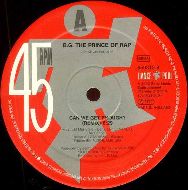 B.G. The Prince Of Rap - Can We Get Enough? (Remix) | Dance Pool (659312 9)