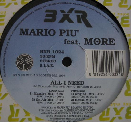 Mario Più Feat. More - All I Need | BXR (BXR 1024)