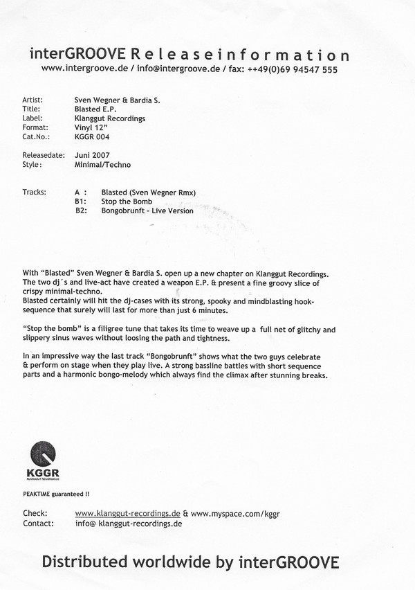 Sven Wegner  &  Bardia S. - Blasted E.P. | KlanGGut Recordings (KGGR 004) - main