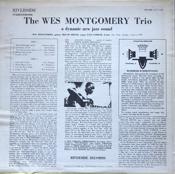 The Wes Montgomery Trio - A Dynamic New Sound: Guitar/Organ/Drums | Original Jazz Classics (OJC-034) - 3