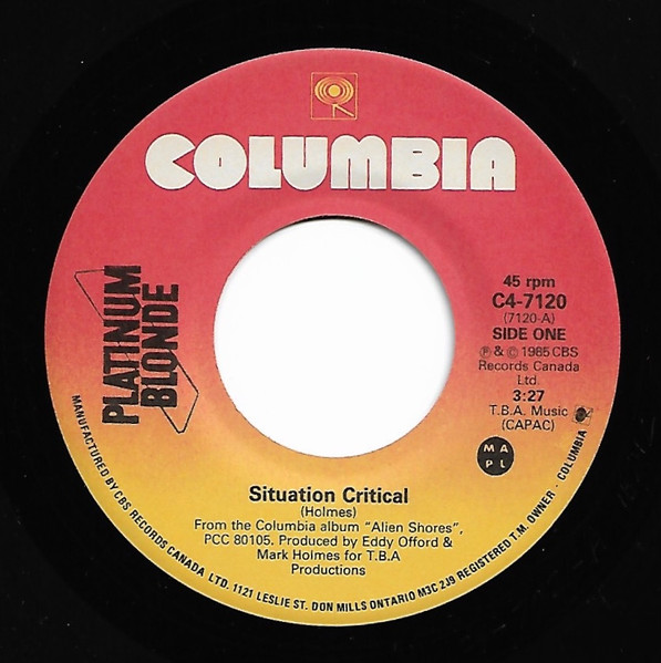 Platinum Blonde - Situation Critical | Columbia (C4-7120) - 3