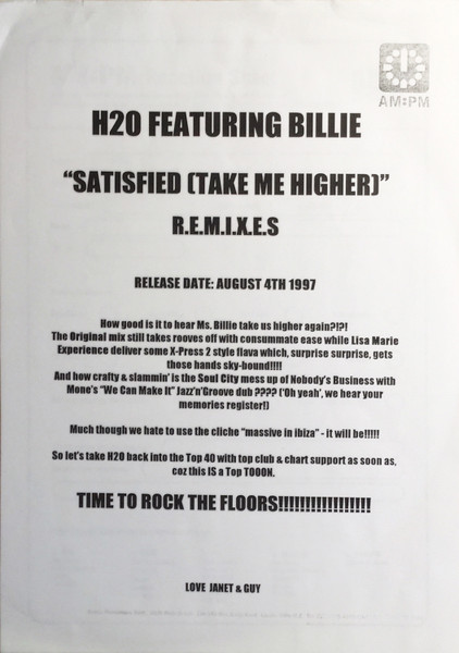 H2O - Satisfied (Take Me Higher) / Nobody's Business | AM:PM (AMPMDJ 091) - 4