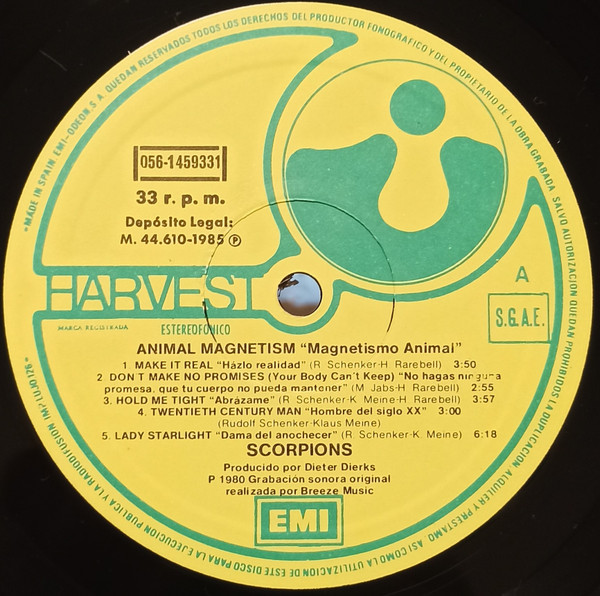 Scorpions - Animal Magnetism = Magnetismo Animal | Harvest (056 14 5933 1) - 3 Scorpions - Animal Magnetism = Magnetismo Animal | Harvest (056 14 5933 1) - 3