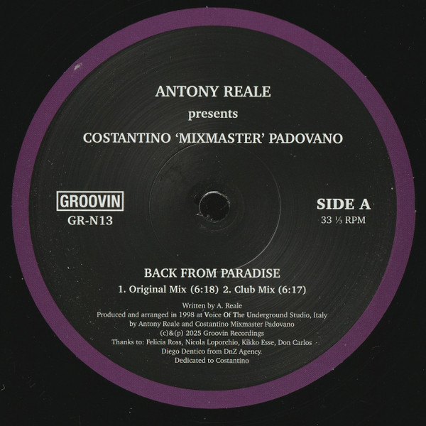 Antony Reale Presents Costantino "Mixmaster" Padovano - Back From Paradise | Groovin Recordings (GR-N13) - main Antony Reale Presents Costantino "Mixmaster" Padovano - Back From Paradise | Groovin Recordings (GR-N13) - main