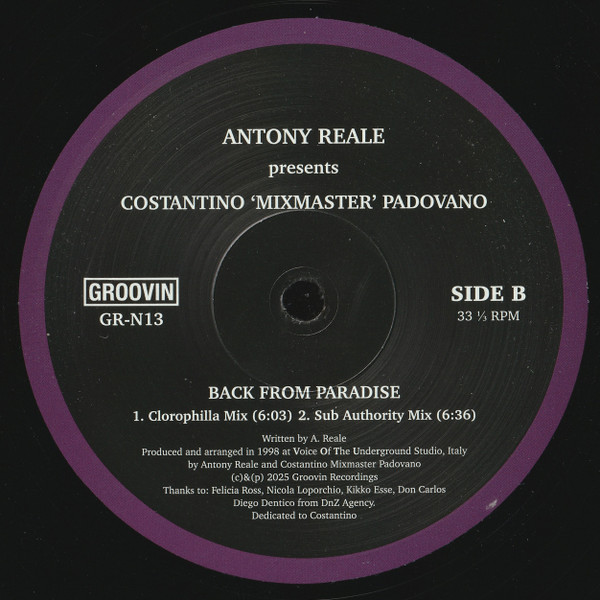 Antony Reale Presents Costantino "Mixmaster" Padovano - Back From Paradise | Groovin Recordings (GR-N13) - 2 Antony Reale Presents Costantino "Mixmaster" Padovano - Back From Paradise | Groovin Recordings (GR-N13) - 2