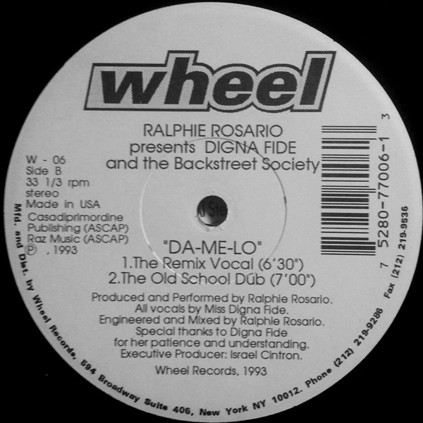 Ralphie Rosario Presents Digna Fide And The Backstreet Society - Da-Me-Lo | Wheel Records (W - 06) - 2 Ralphie Rosario Presents Digna Fide And The Backstreet Society - Da-Me-Lo | Wheel Records (W - 06) - 2