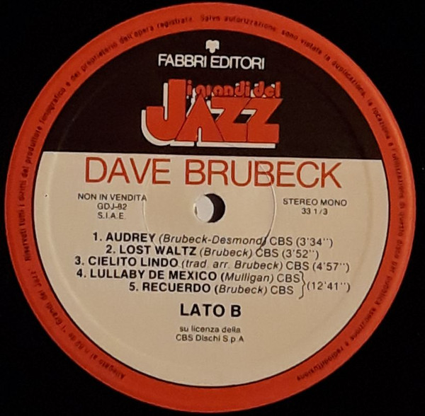 Dave Brubeck - Dave Brubeck | Fabbri Editori (GdJ 82) - 2