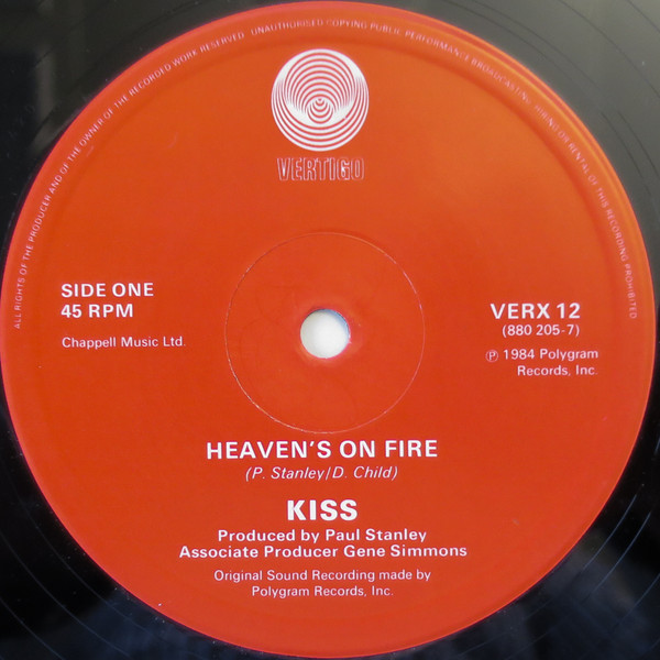 Kiss - Heaven's On Fire / Lonely Is The Hunter / All Hell's Breaking Loose | Vertigo (VERX 12) - 4