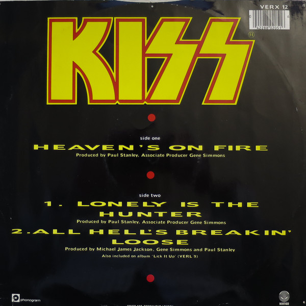 Kiss - Heaven's On Fire / Lonely Is The Hunter / All Hell's Breaking Loose | Vertigo (VERX 12) - 2