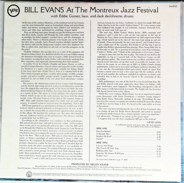 Bill Evans - At The Montreux Jazz Festival | Verve Records (V6/8762) - 2