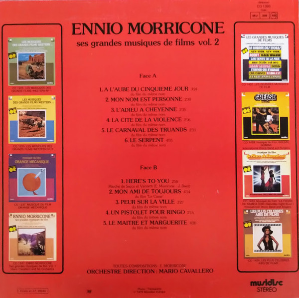 Ennio Morricone , Mario Cavallero And His Orchestra - Ses Grandes Musiques De Film Vol. 2 | Musidisc (30 CO 1393)