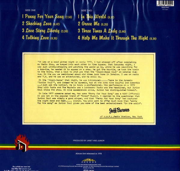 Junior Soul - Sings For The People | Burning Sounds Recordings Ltd. (BSRLP863) - 2