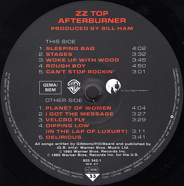 ZZ Top - Afterburner | Warner Bros. Records (925 342-1) - 3