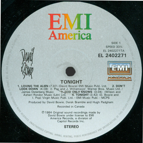 David Bowie - Tonight | EMI America (DB 1) - 3