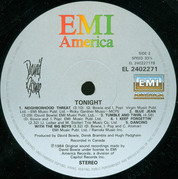 David Bowie - Tonight | EMI America (DB 1) - 4