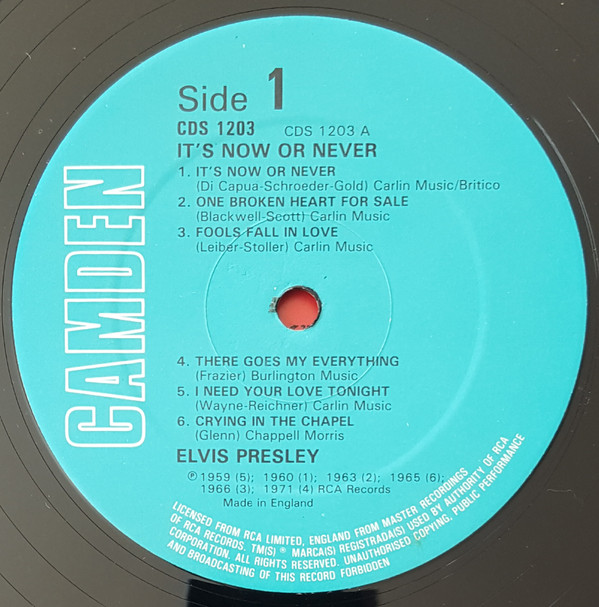 Elvis Presley - It's Now Or Never | Camden (CDS 1203) - 2