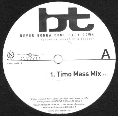 BT - Never Gonna Come Back Down | Nettwerk America (0 6700 39954 1 2)