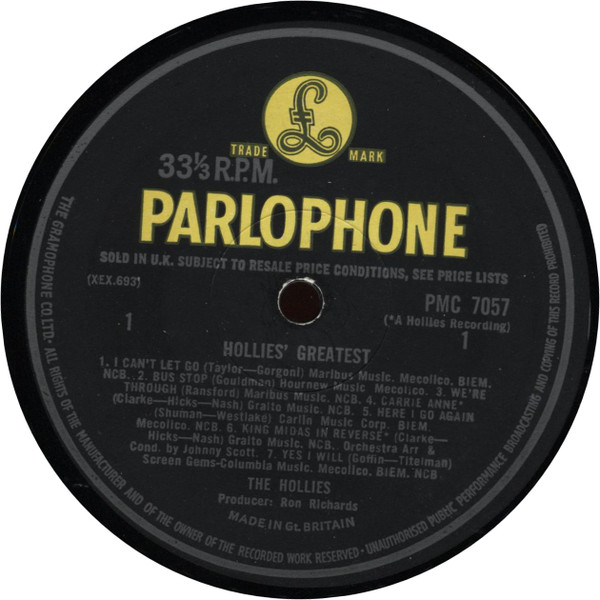 The Hollies - Hollies' Greatest | Parlophone (PMC 7057) - 3