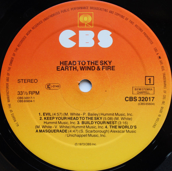 Earth, Wind & Fire - Head To The Sky | CBS (CBS 32017) - 3