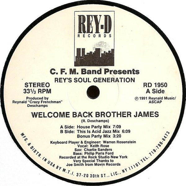 C.F.M. Band Presents Rey's Soul Generation - Welcome Back Brother James | Rey-D Records (RD 1950) - main